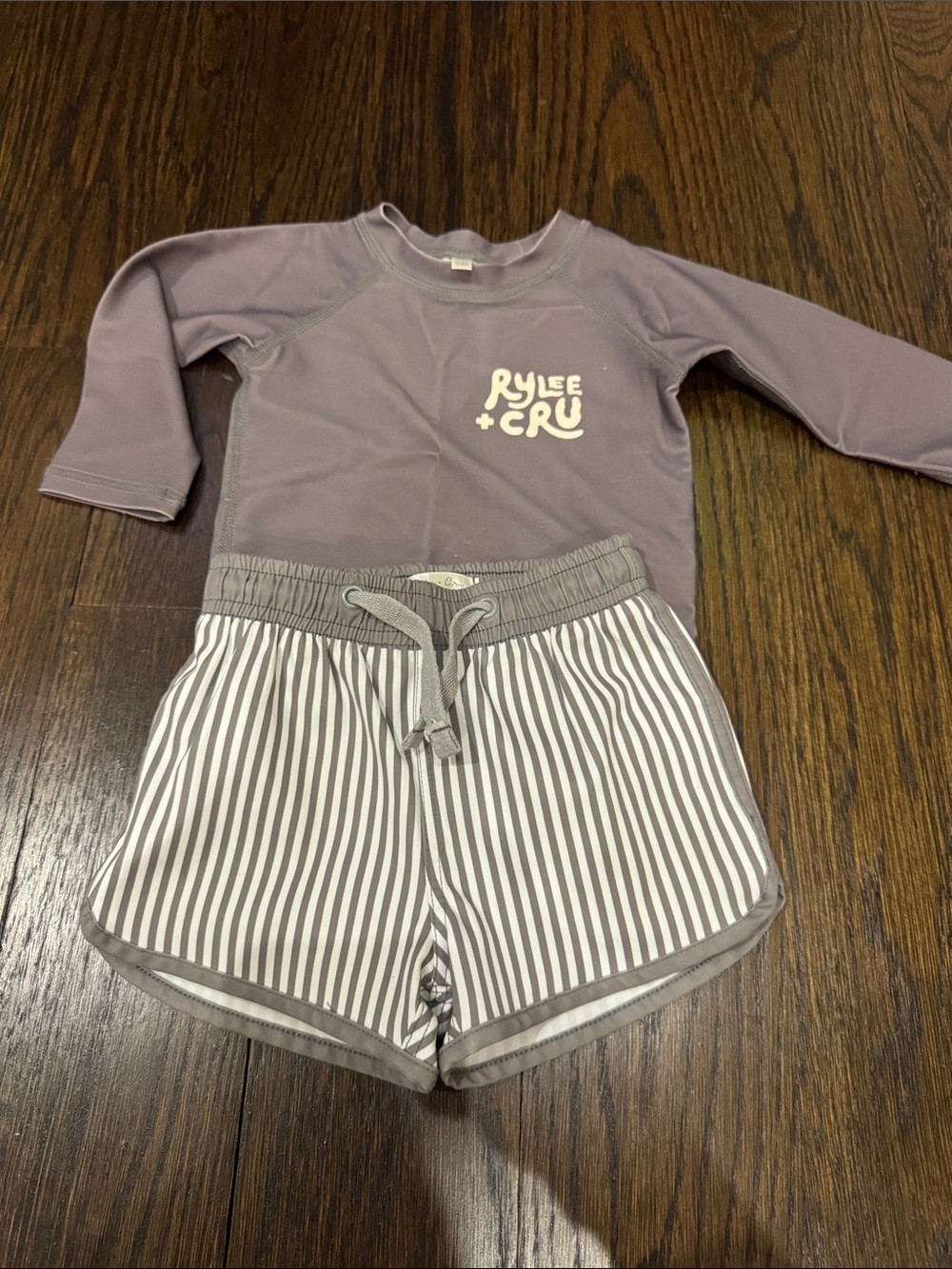 Rylee + Cru Lilac rash guard Long Sleeve Top with Striped Swim Set
